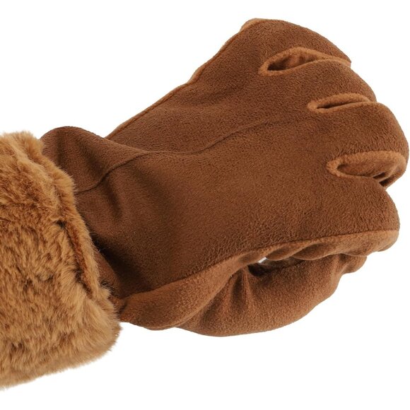 Women Water Repellent Faux Fur Cuff Gloves Touchscreen Stretch Small-Medium - Picture 6 of 6